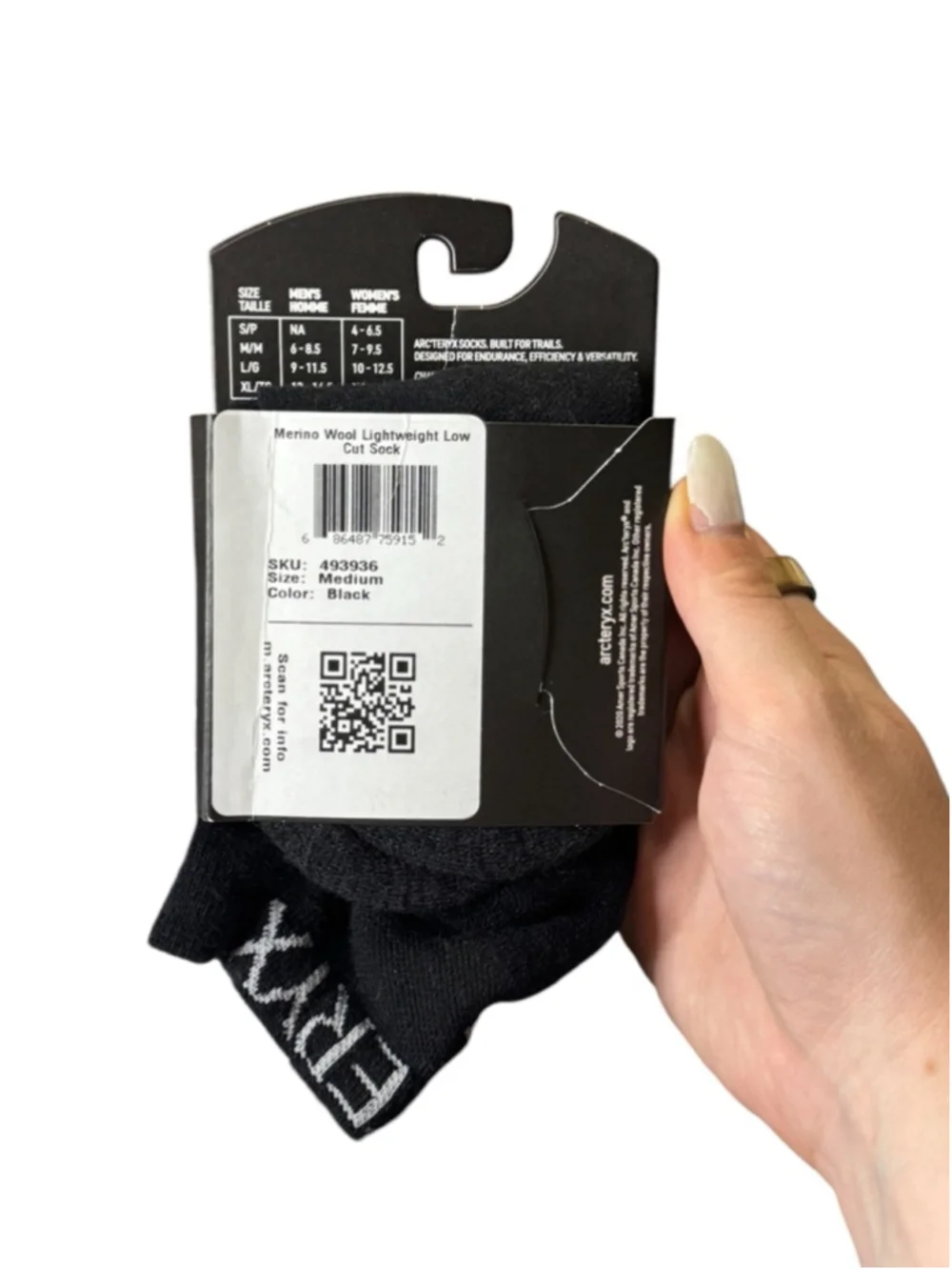 Men's Arc'teryx Merino Wool Low Cut Socks M Black White
